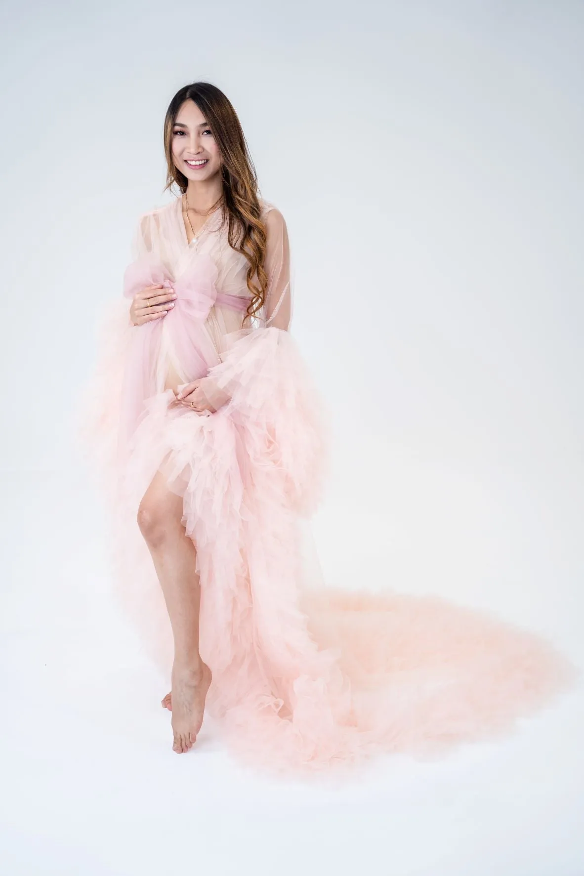 Maternity Photoshoot Dresses - Blush Pink Tulle Robe - Sophie