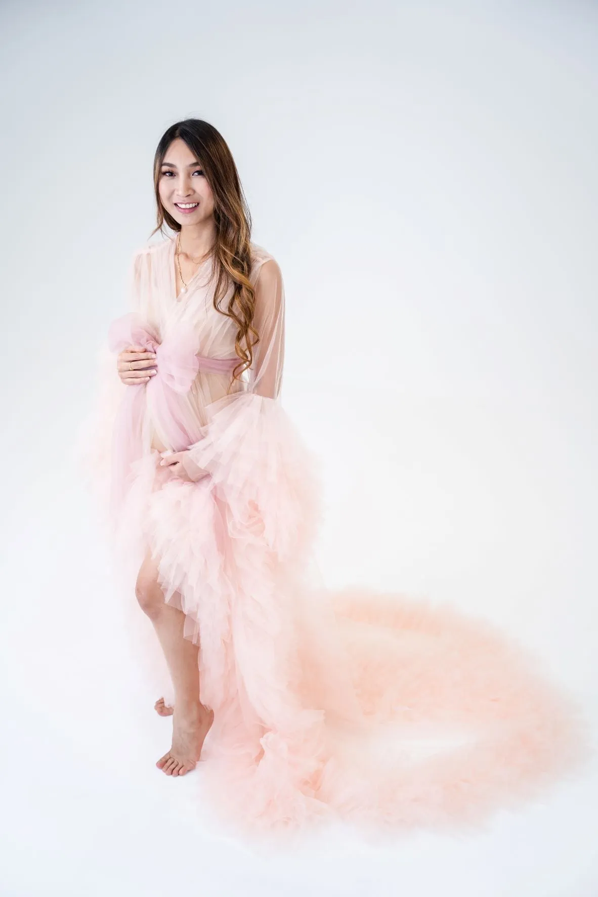 Maternity Photoshoot Dresses - Blush Pink Tulle Robe - Sophie