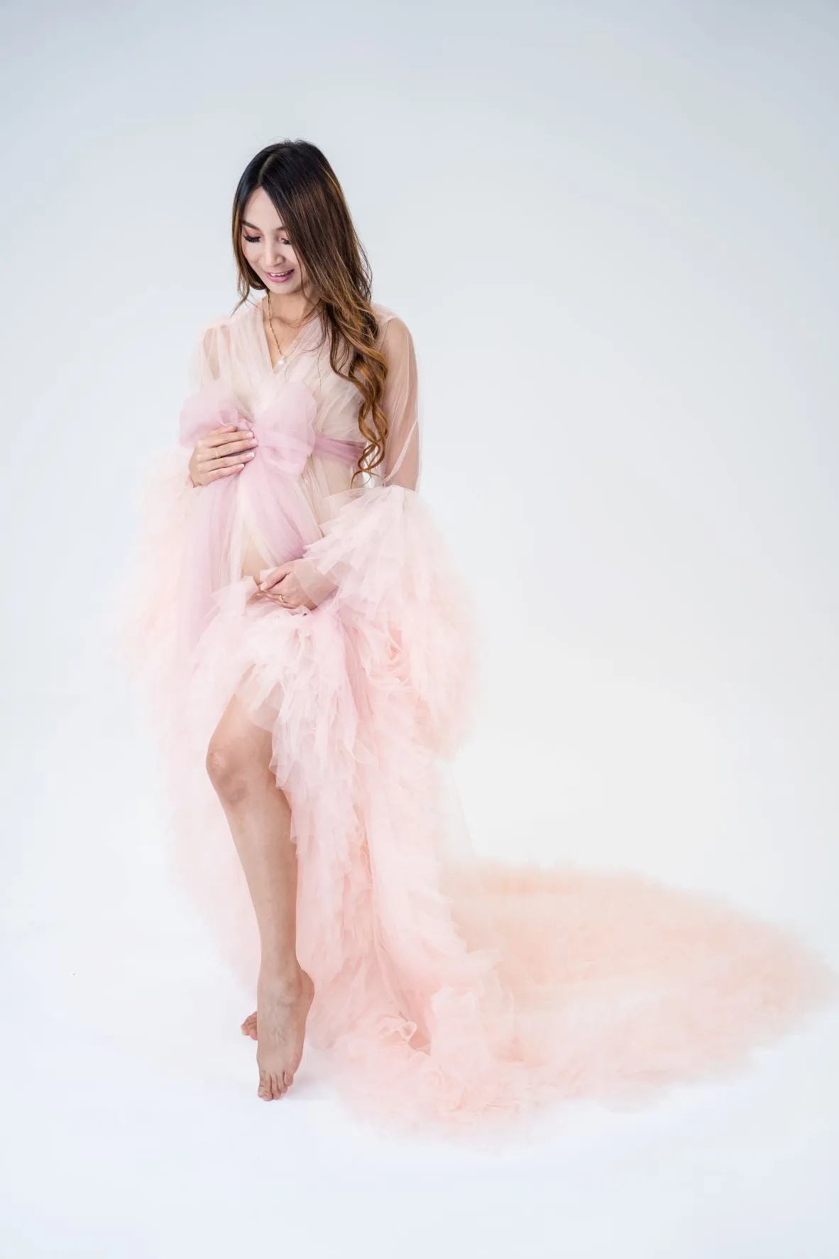 Maternity Photoshoot Dresses - Blush Pink Tulle Robe - Sophie