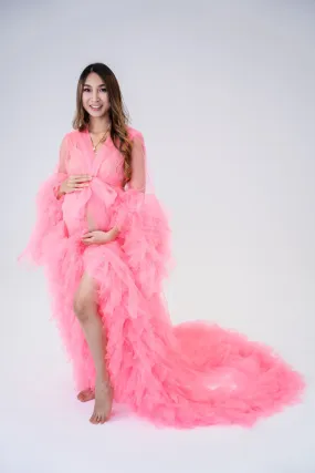 Maternity Photoshoot Dresses - Hot Pink Tulle Robe - Sophie