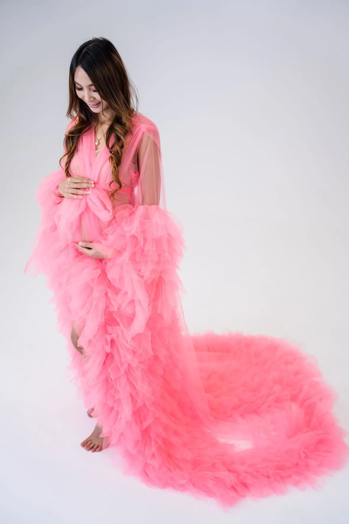 Maternity Photoshoot Dresses - Hot Pink Tulle Robe - Sophie