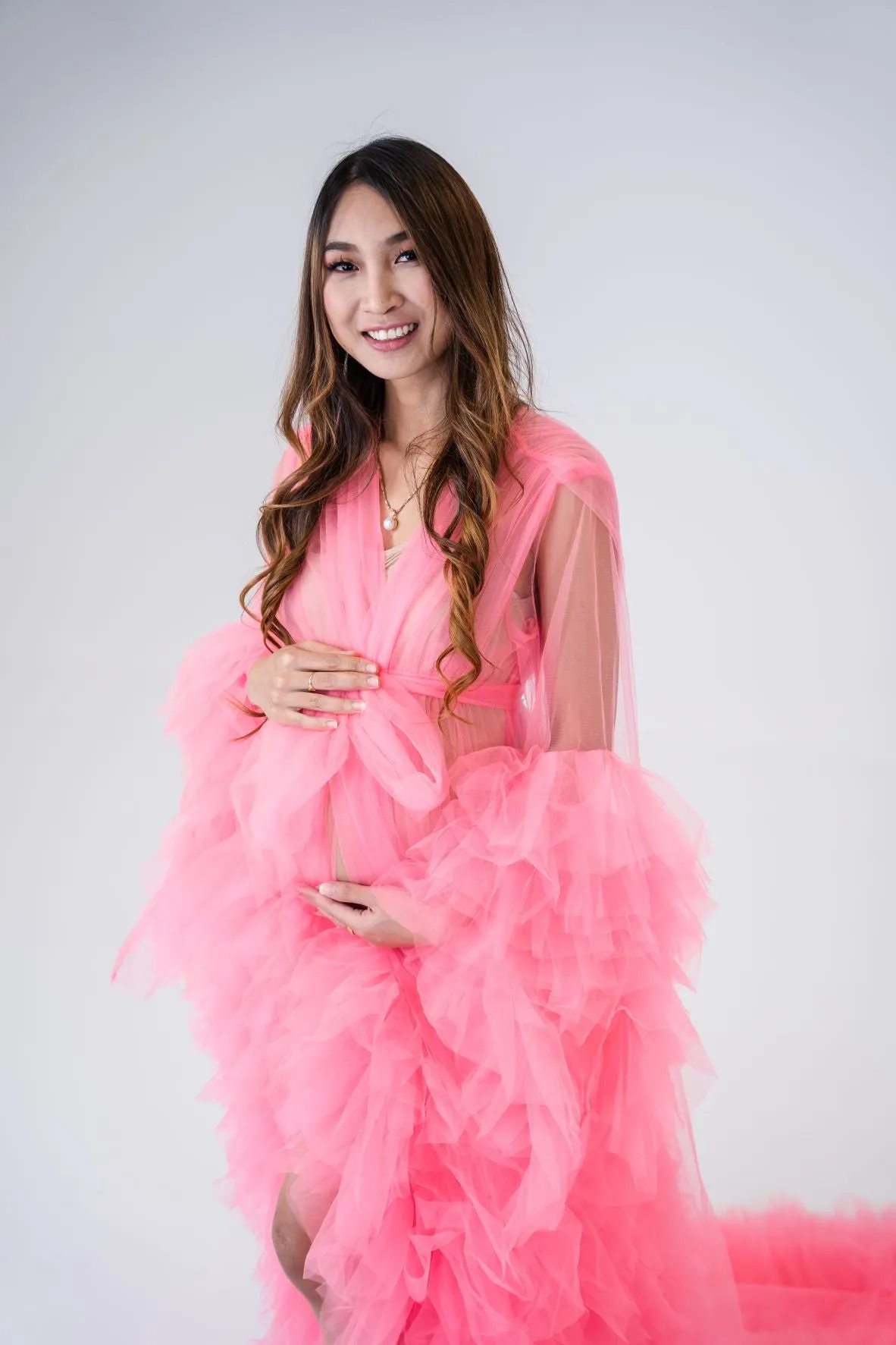 Maternity Photoshoot Dresses - Hot Pink Tulle Robe - Sophie