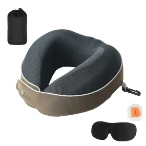Memory Foam Travel Neck Pillow with Sleeping Mask Earplugs Coffee