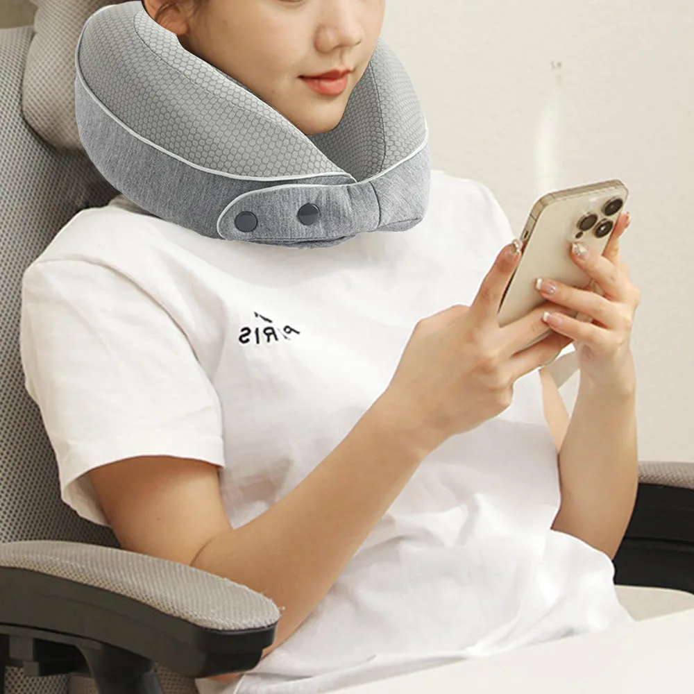 Memory Foam Travel Neck Pillow with Sleeping Mask Earplugs Gray