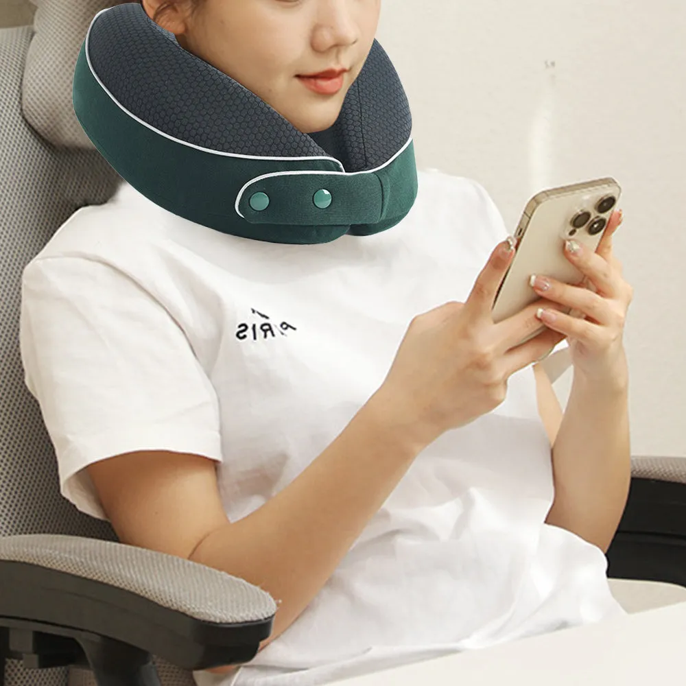Memory Foam Travel Neck Pillow with Sleeping Mask Earplugs Green