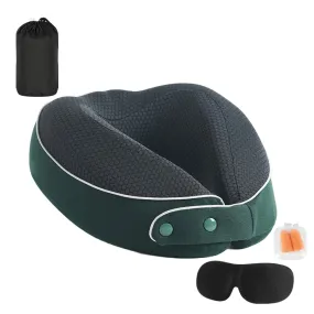 Memory Foam Travel Neck Pillow with Sleeping Mask Earplugs Green