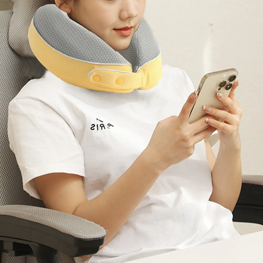 Memory Foam Travel Neck Pillow with Sleeping Mask Earplugs Yellow