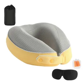 Memory Foam Travel Neck Pillow with Sleeping Mask Earplugs Yellow