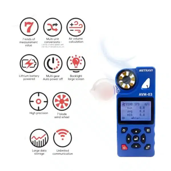 Metravi AVM-03 Multifunction Anemometer with Datalogger and WiFi / USB Interface