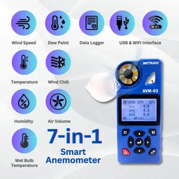 Metravi AVM-03 Multifunction Anemometer with Datalogger and WiFi / USB Interface