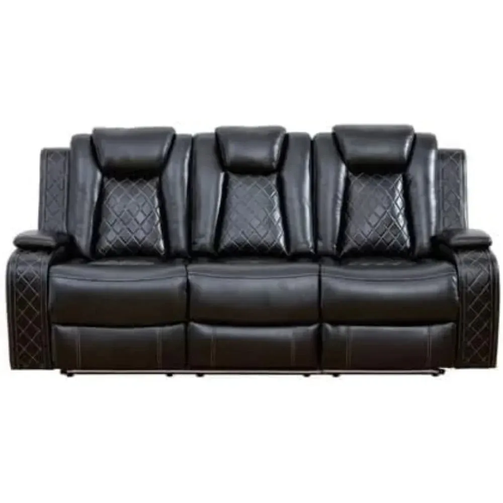 Modern Chesterfield Genuine Leather Recliner Sofa Set with LED Lighting