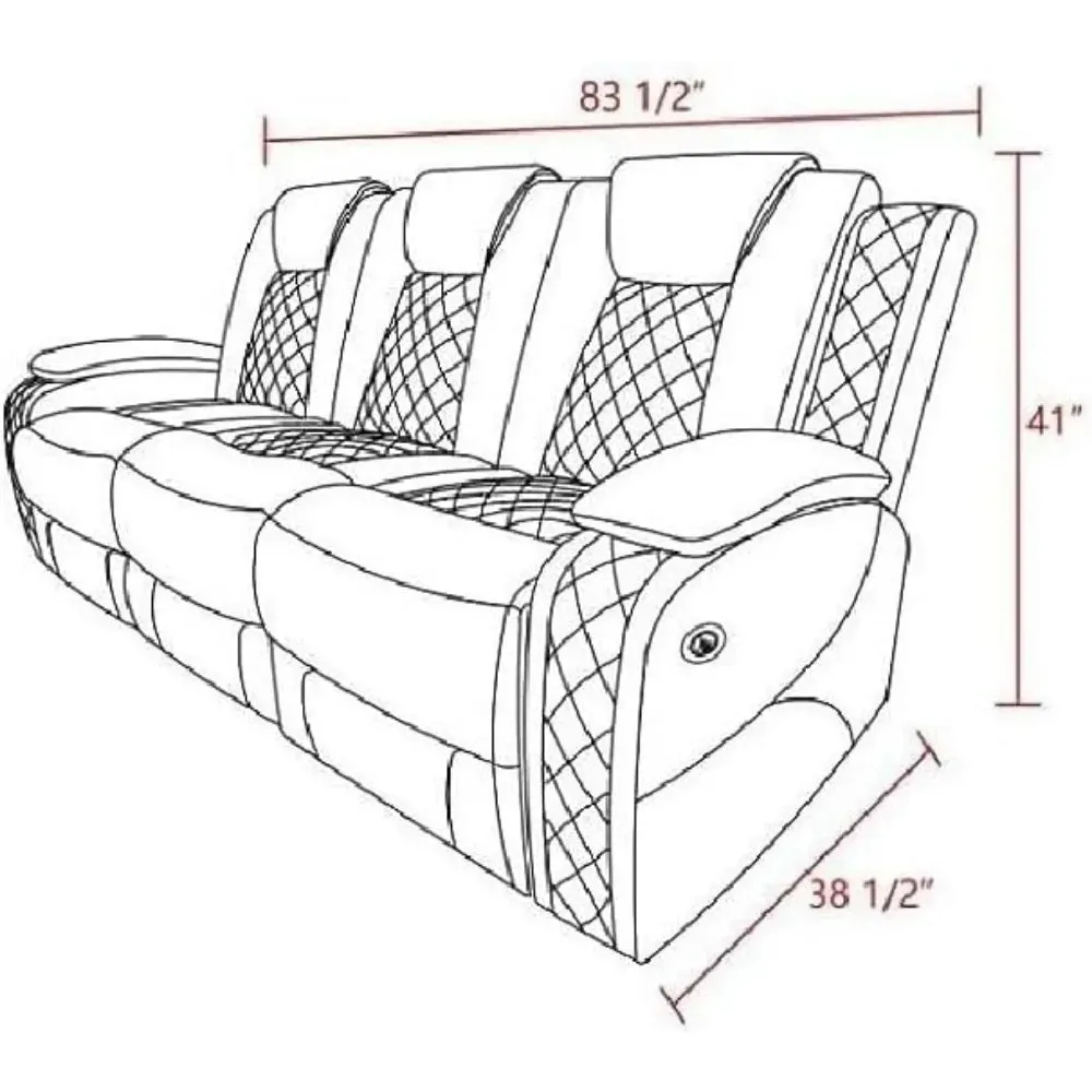 Modern Chesterfield Genuine Leather Recliner Sofa Set with LED Lighting