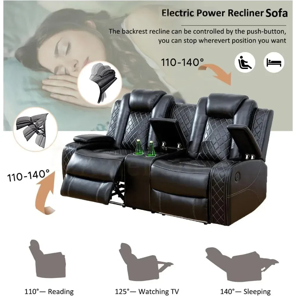 Modern Chesterfield Genuine Leather Recliner Sofa Set with LED Lighting