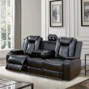Modern Chesterfield Genuine Leather Recliner Sofa Set with LED Lighting