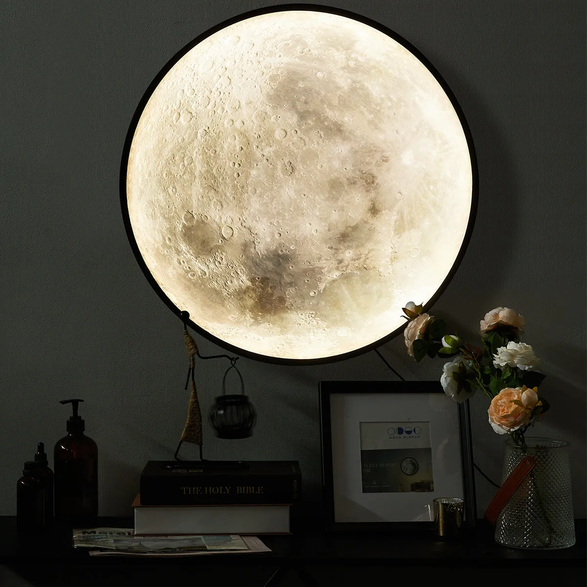 MOON MIRROR | Illuminated LED Moon Wall Lamp Moon Night Light for Wall