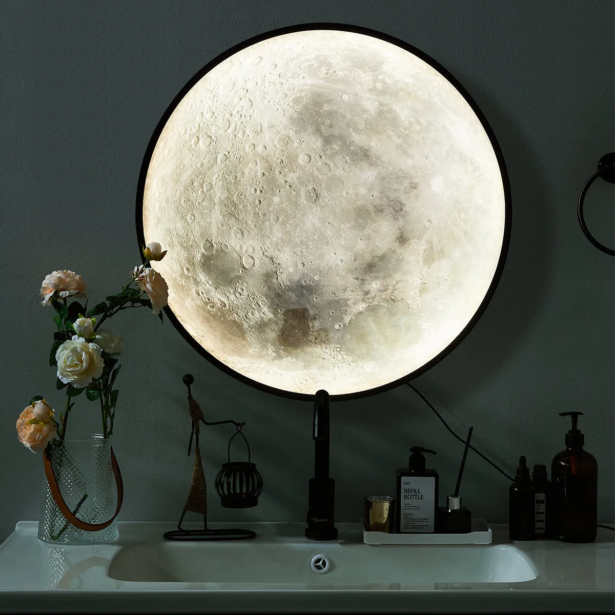 MOON MIRROR | Illuminated LED Moon Wall Lamp Moon Night Light for Wall