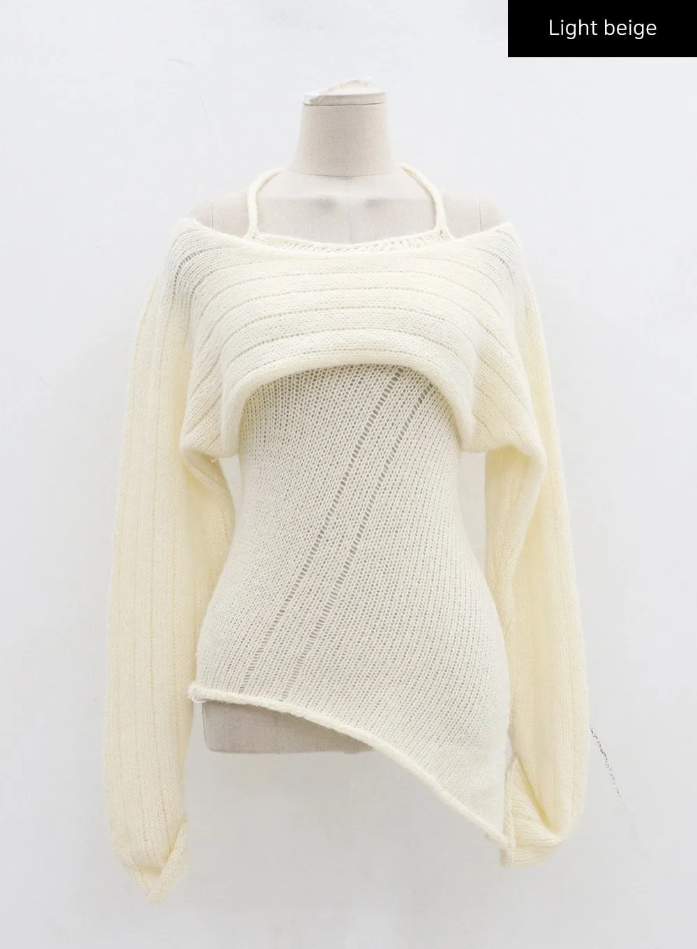 Neck Tie Knit Top And Off-Shoulder Boleto Set BD29