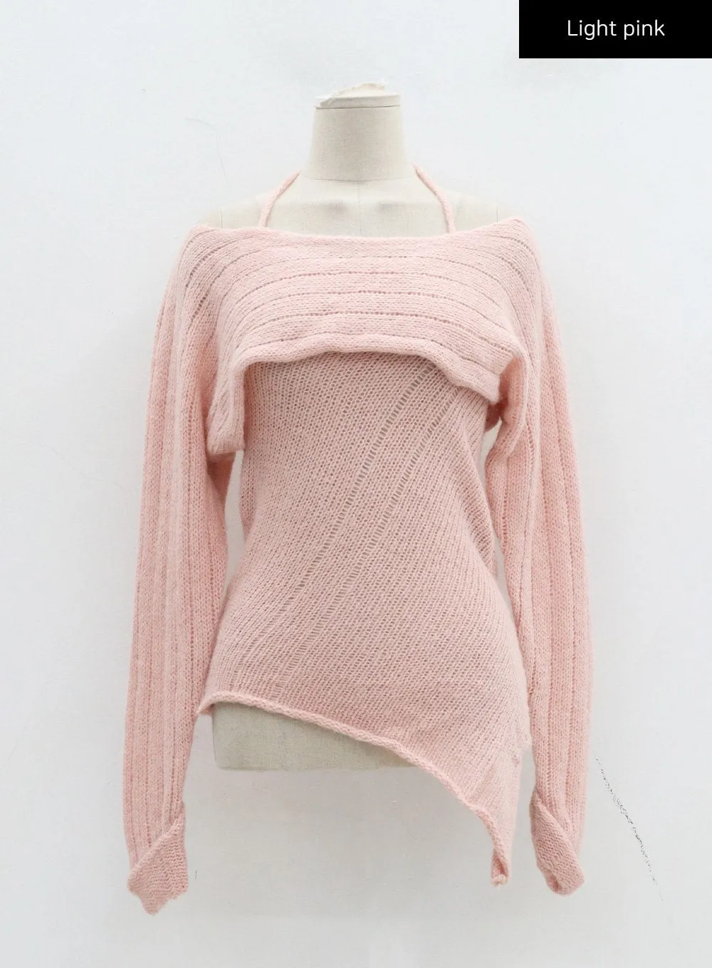 Neck Tie Knit Top And Off-Shoulder Boleto Set BD29