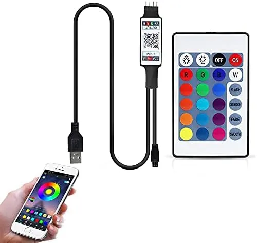 NEW Generic 1PCS 5V USB Powered RGB Bluetooth Controller 4 pin LED Controller with 24-Button IR Remote Control for 2835 5050 RGB LED Strip Light