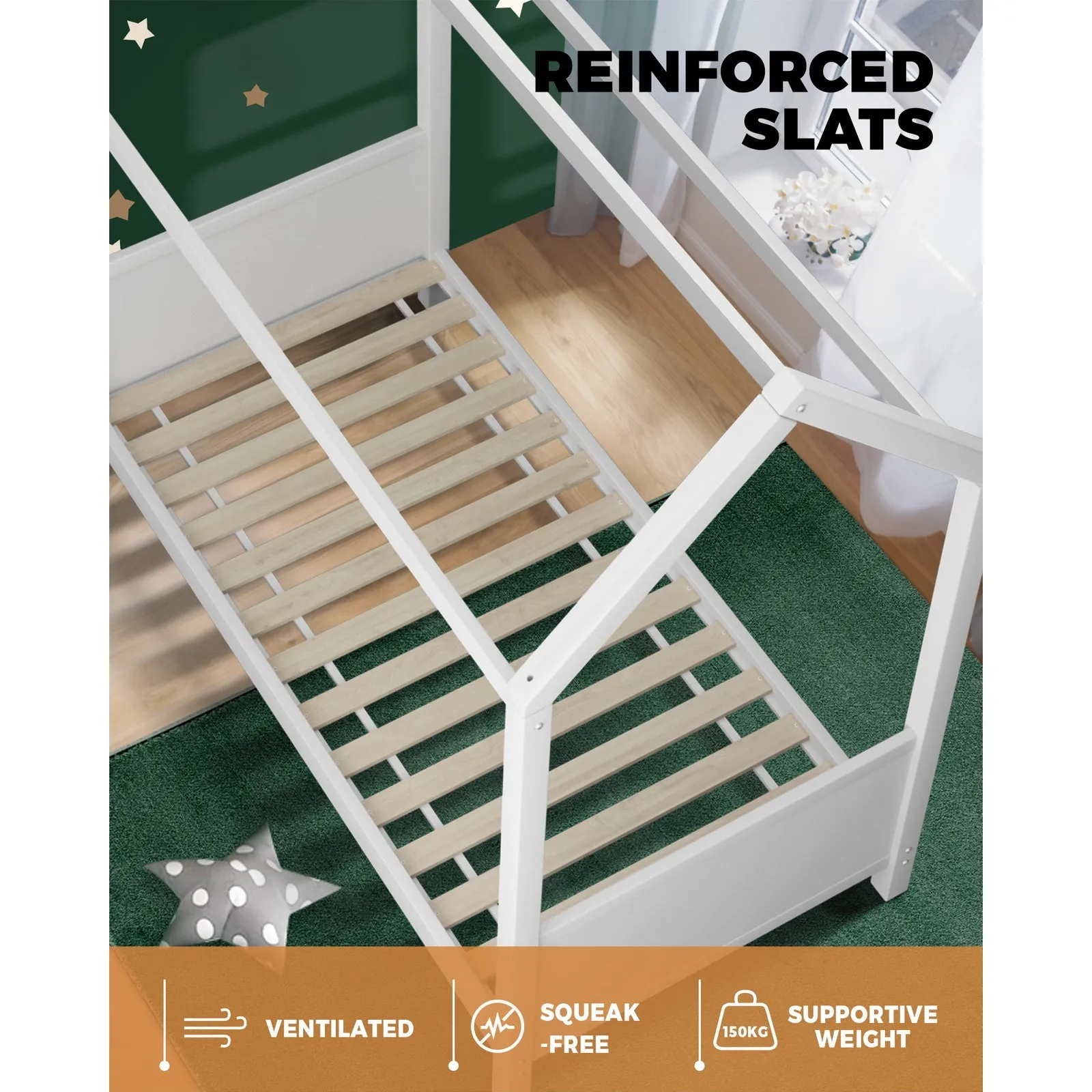 Oikiture Bed Frame Single Wooden Timber House Bedframe Mattress Base Platform