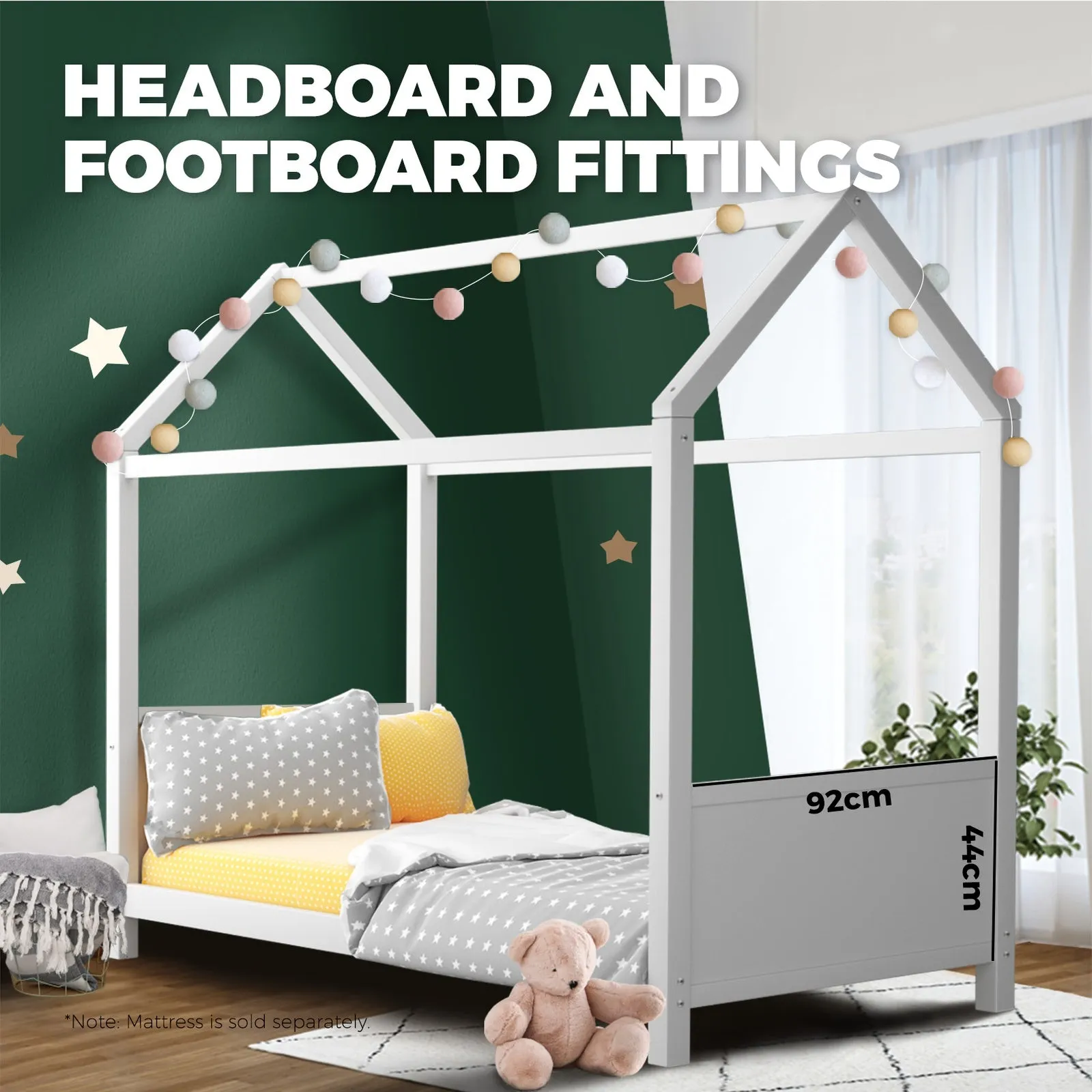 Oikiture Bed Frame Single Wooden Timber House Bedframe Mattress Base Platform