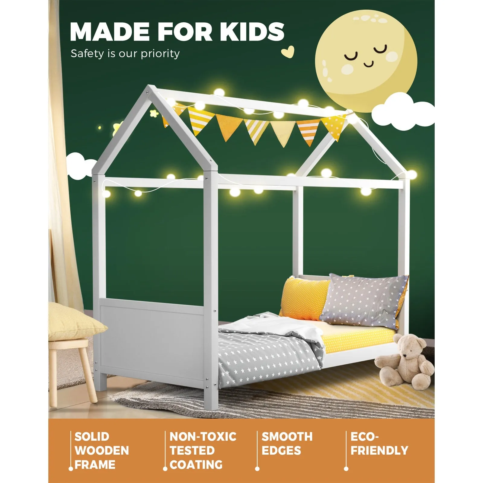 Oikiture Bed Frame Single Wooden Timber House Bedframe Mattress Base Platform