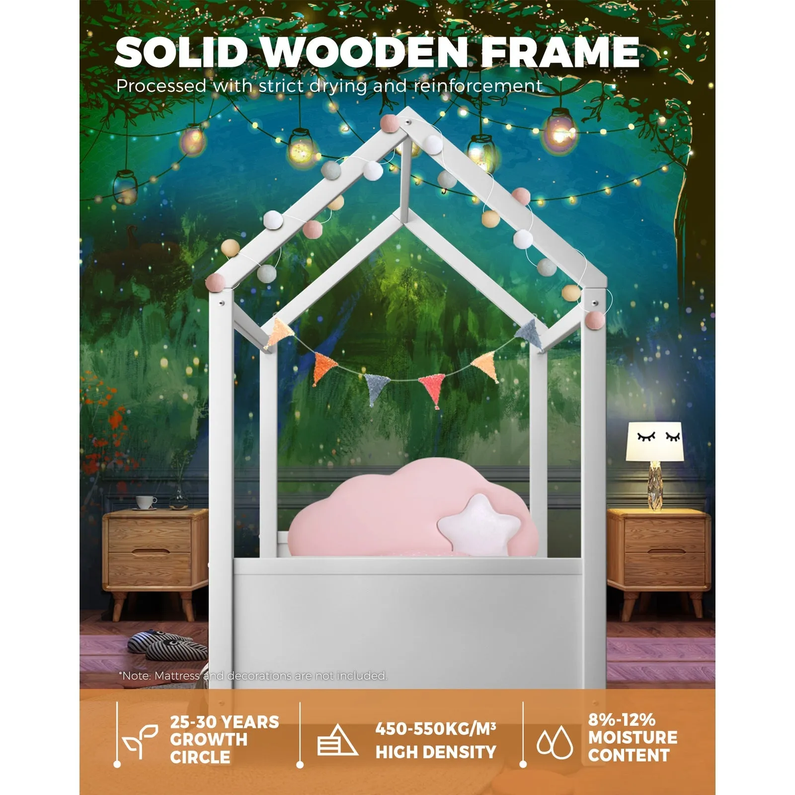 Oikiture Bed Frame Single Wooden Timber House Bedframe Mattress Base Platform