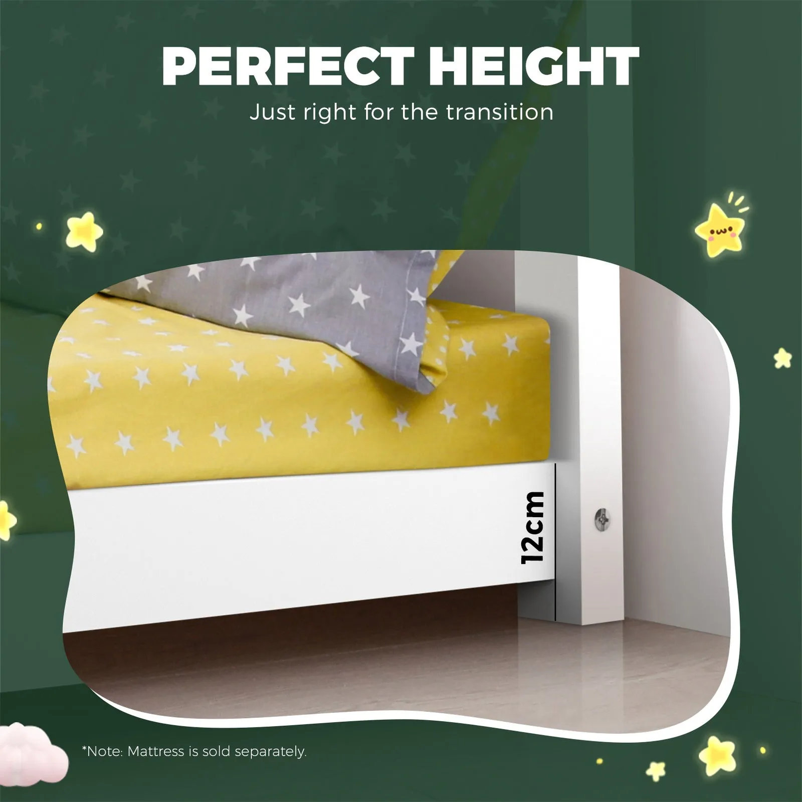 Oikiture Bed Frame Single Wooden Timber House Style Mattress Base Platform White