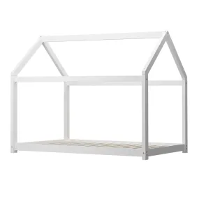Oikiture Bed Frame Single Wooden Timber House Style Mattress Base Platform White