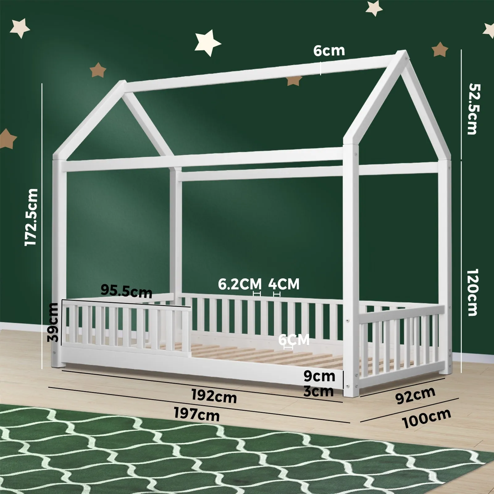 Oikiture Bed Frame Wooden Single Timber House Frame Mattress Base White