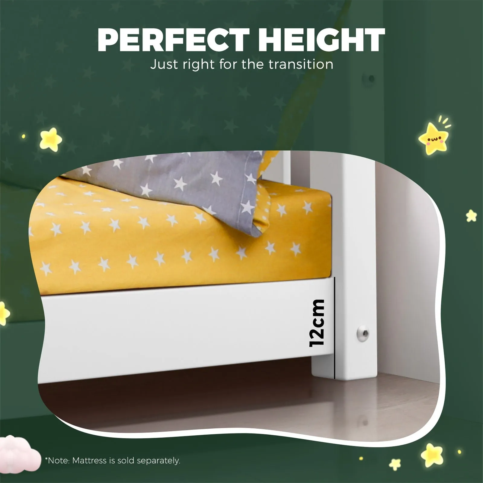 Oikiture Bed Frame Wooden Single Timber House Frame Mattress Base White