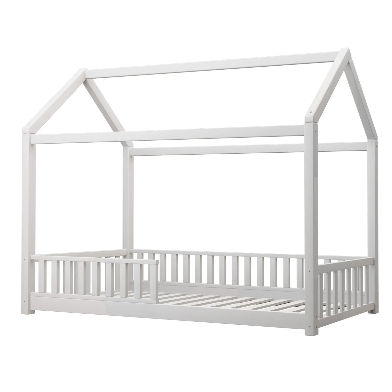Oikiture Bed Frame Wooden Single Timber House Frame Mattress Base White
