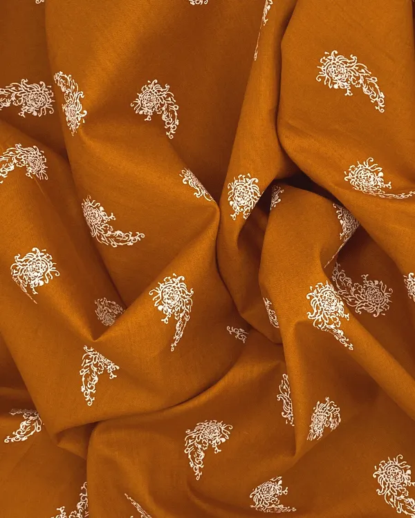Orange Floral Paisley Fabric | Cotton Batiste