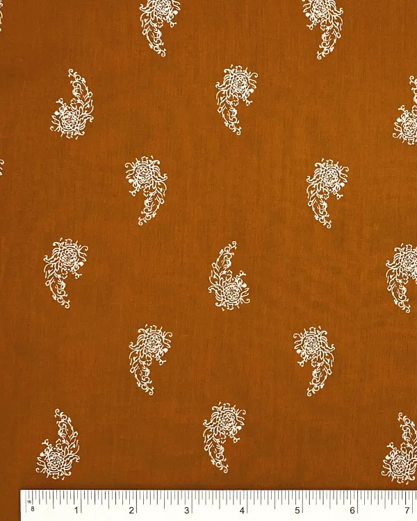 Orange Floral Paisley Fabric | Cotton Batiste
