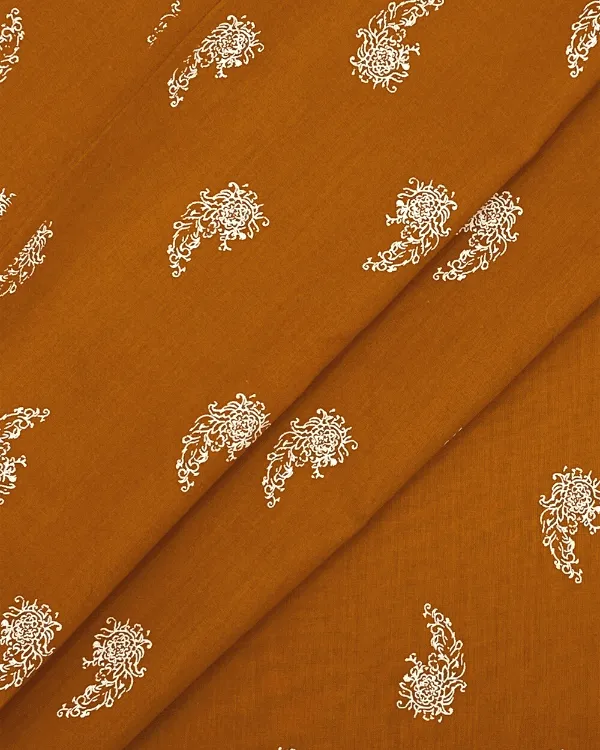 Orange Floral Paisley Fabric | Cotton Batiste