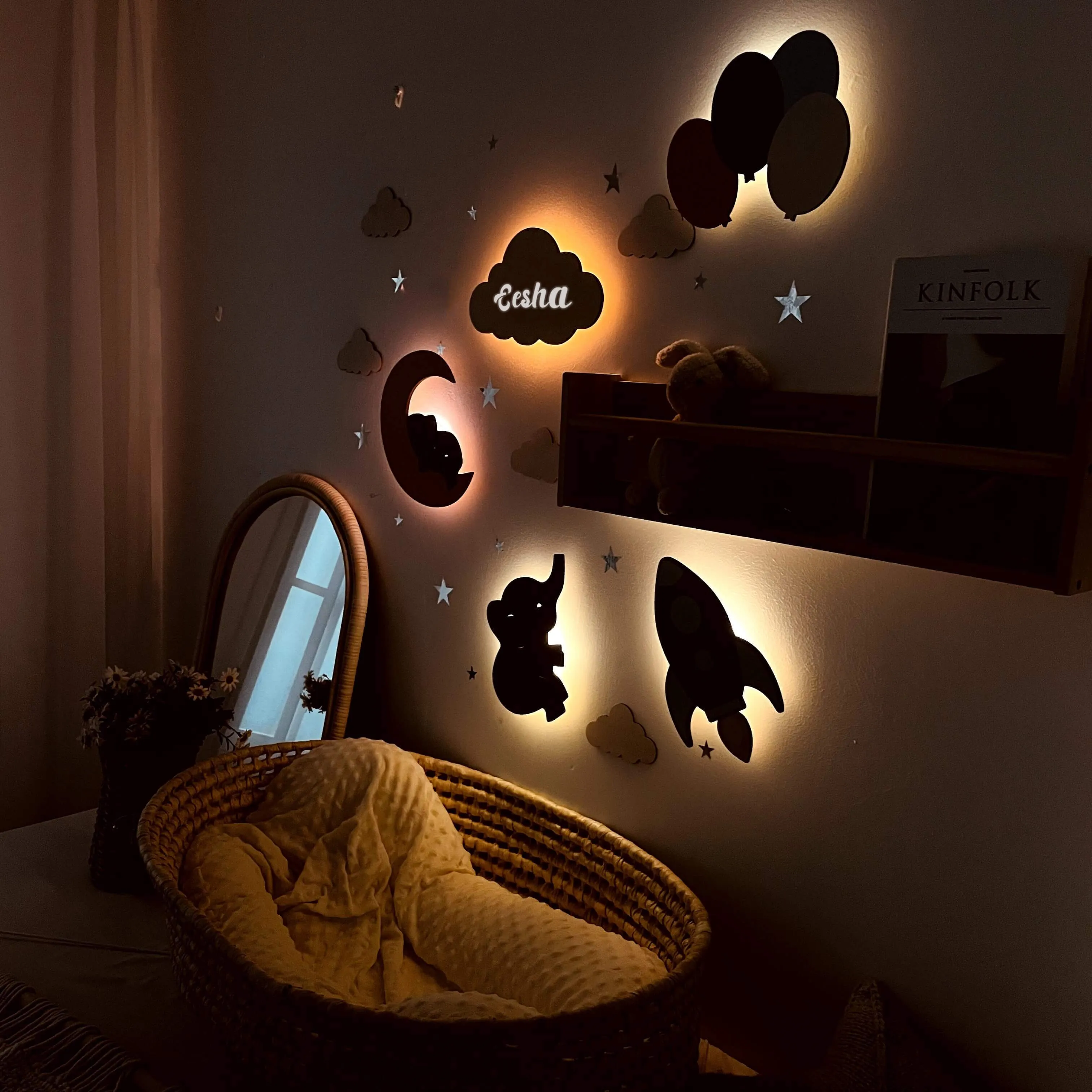 Personalized Wooden Baby Room Wall Night Light Set