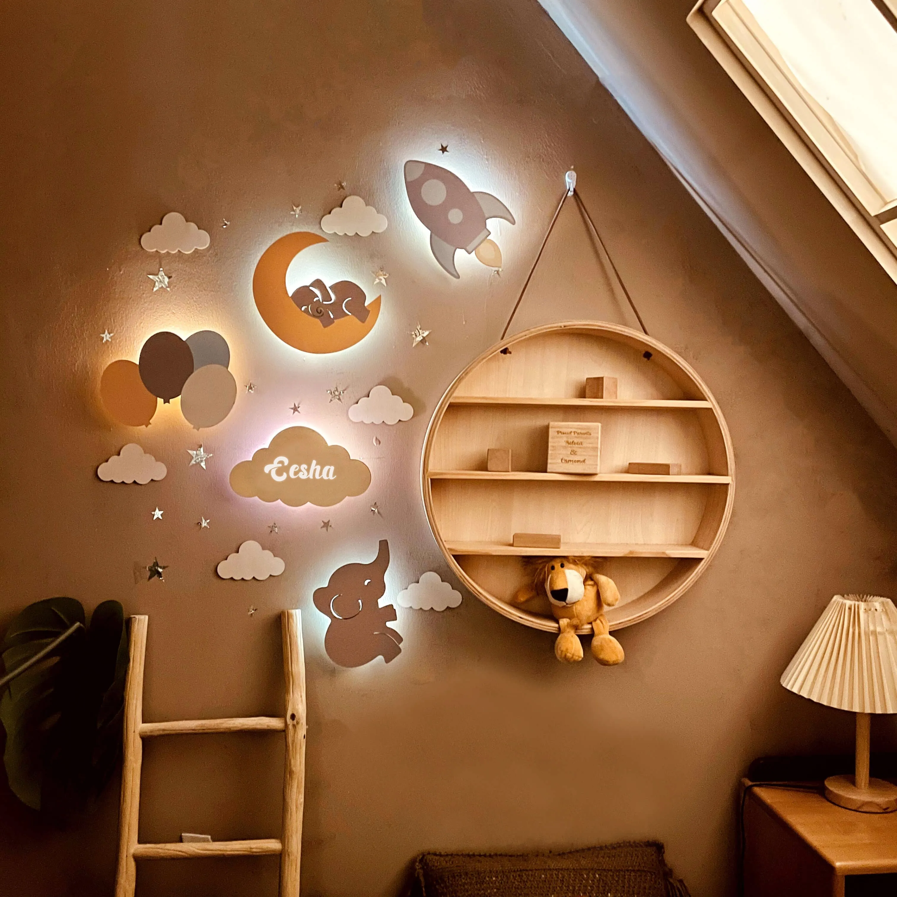 Personalized Wooden Baby Room Wall Night Light Set