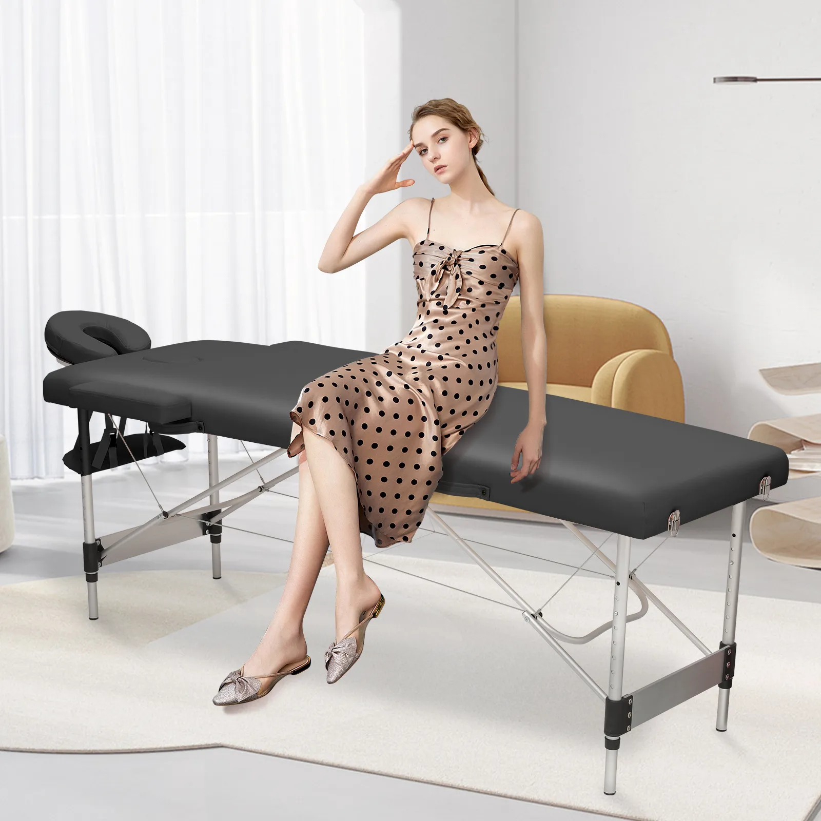 Portable Massage Table - Adjustable Height 24.5" to 33.5" - Aluminum Frame