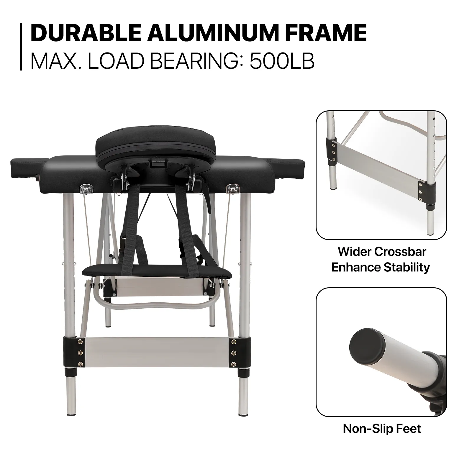 Portable Massage Table - Adjustable Height 24.5" to 33.5" - Aluminum Frame