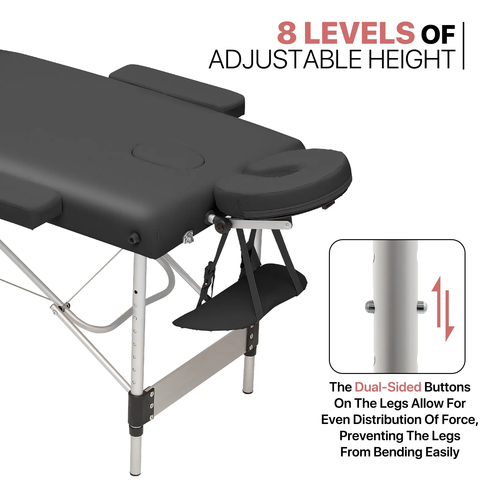 Portable Massage Table - Adjustable Height 24.5" to 33.5" - Aluminum Frame