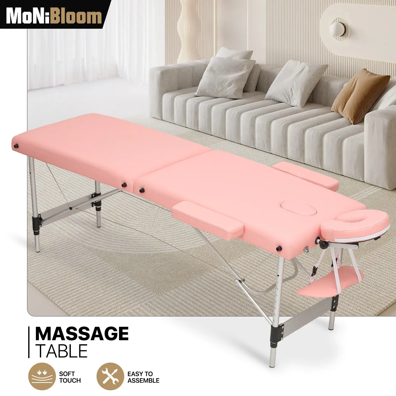 Portable Massage Table - Adjustable Height 24.5" to 33.5" - Aluminum Frame