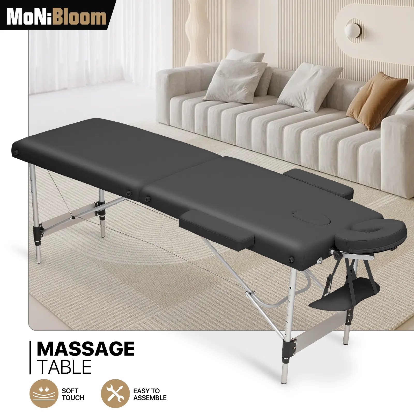 Portable Massage Table - Adjustable Height 24.5" to 33.5" - Aluminum Frame