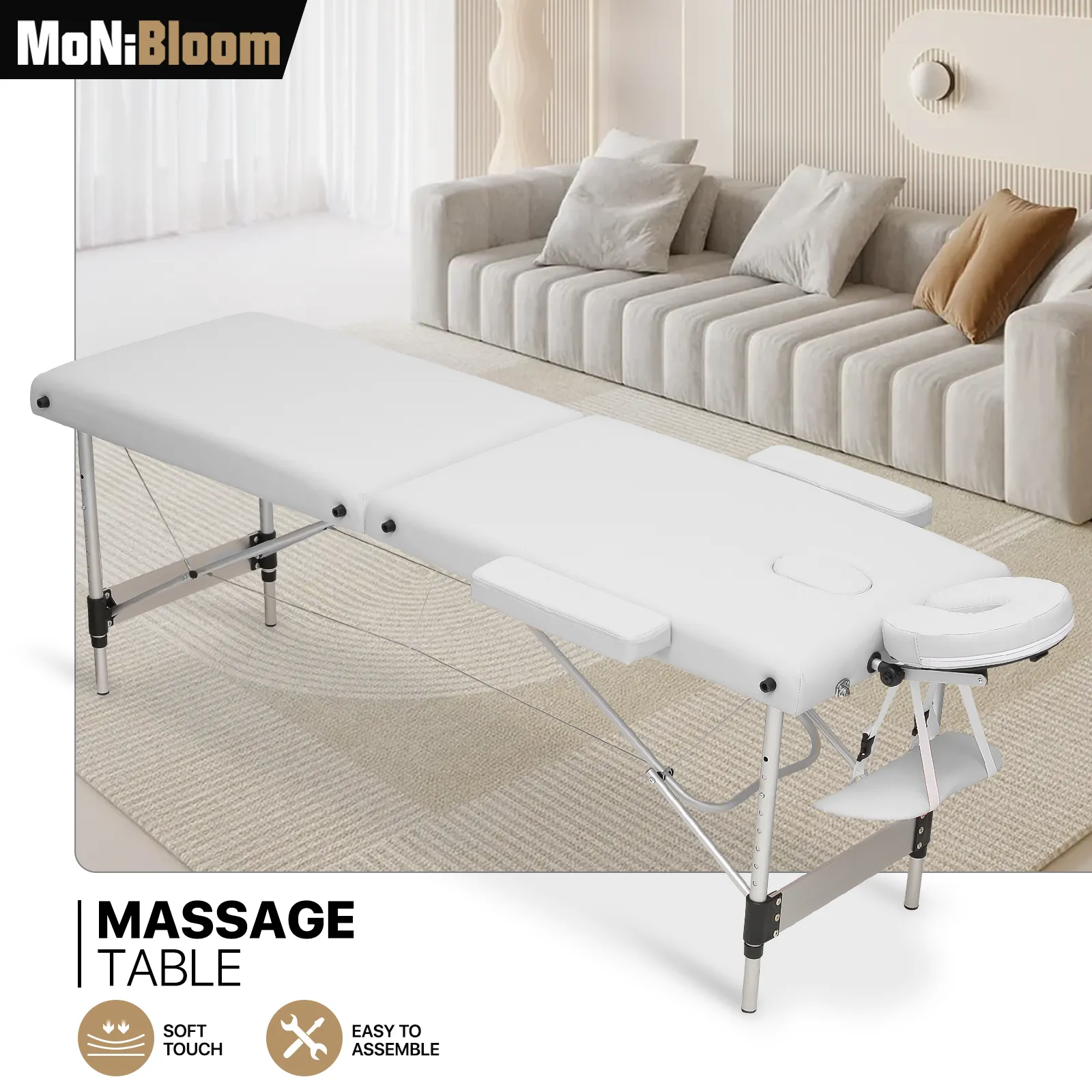 Portable Massage Table - Adjustable Height 24.5" to 33.5" - Aluminum Frame