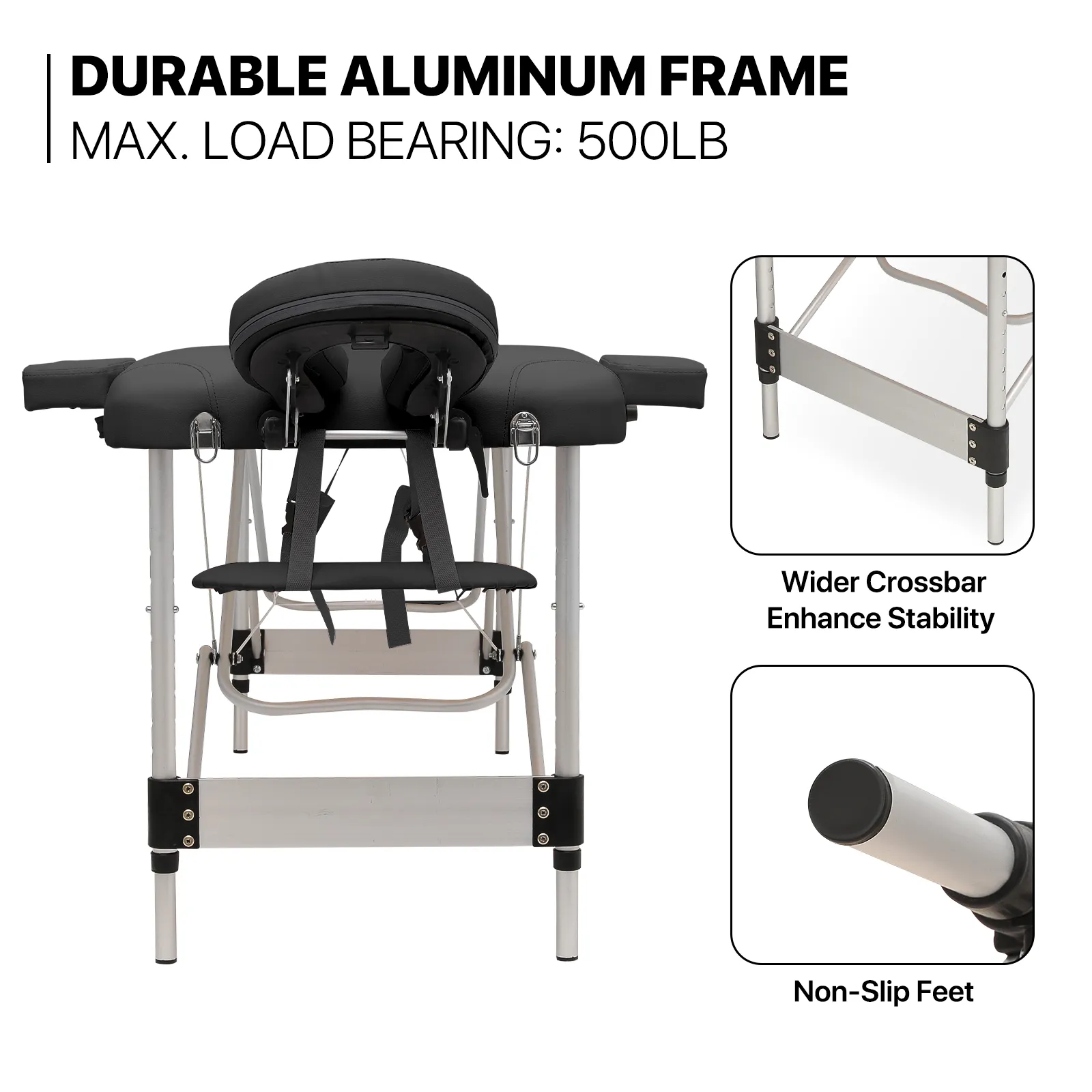Portable Massage Table - Adjustable Height 24.5" to 33.5" - Tilt Back - Aluminum Frame