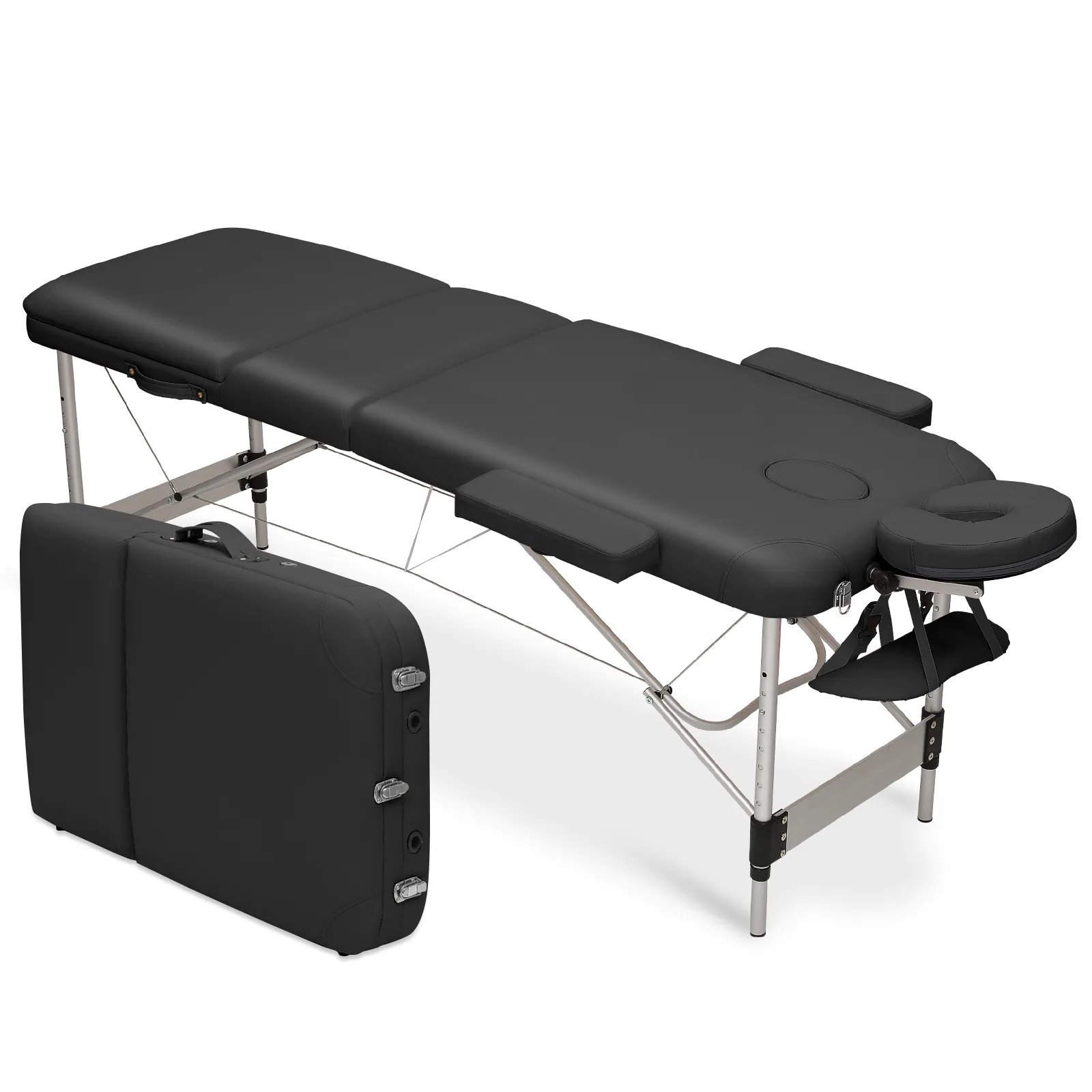 Portable Massage Table - Adjustable Height 24.5" to 33.5" - Tilt Back - Aluminum Frame