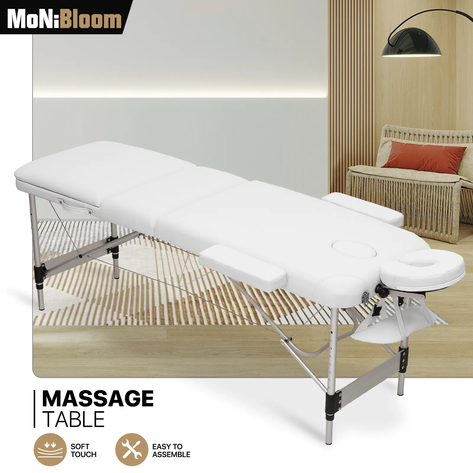 Portable Massage Table - Adjustable Height 24.5" to 33.5" - Tilt Back - Aluminum Frame