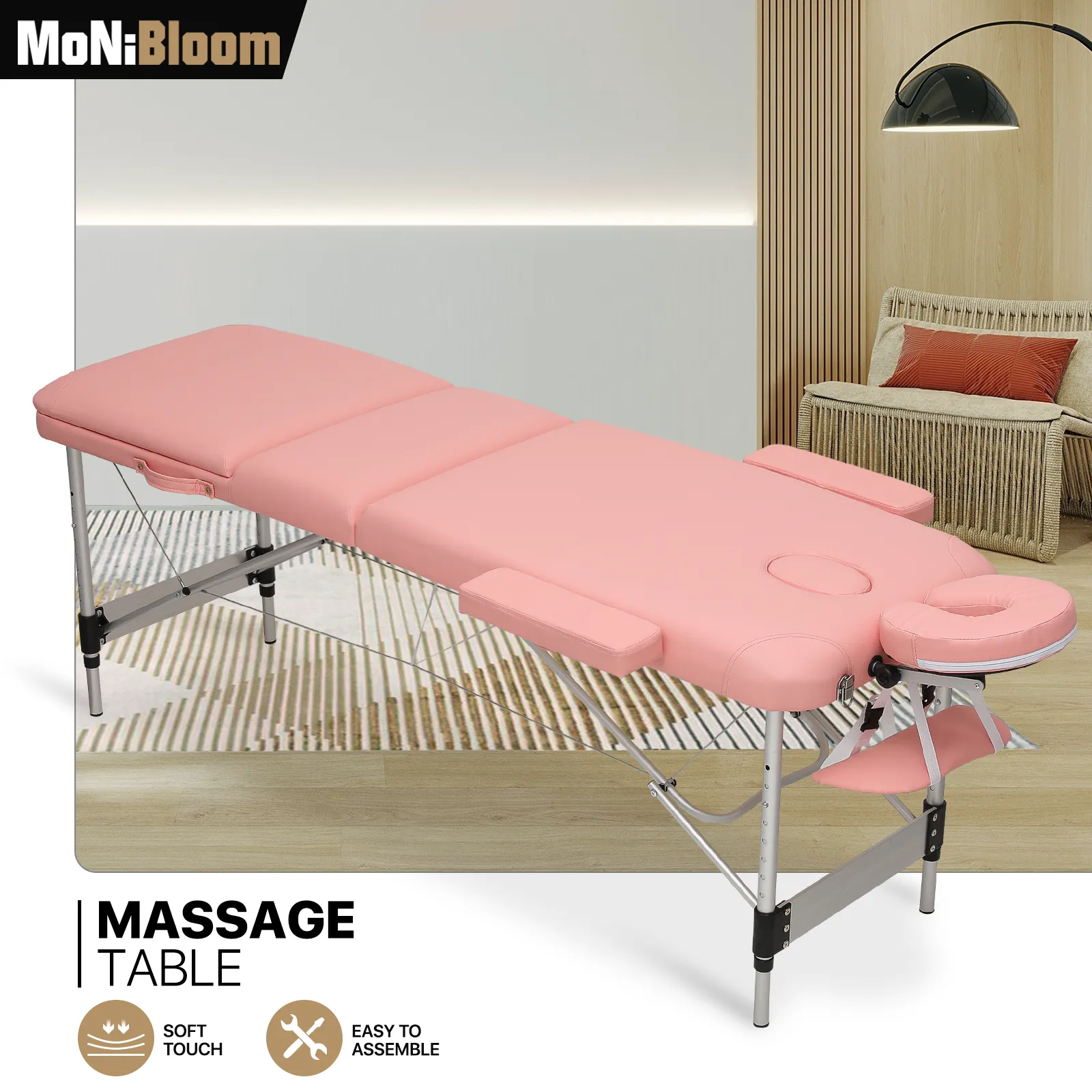 Portable Massage Table - Adjustable Height 24.5" to 33.5" - Tilt Back - Aluminum Frame