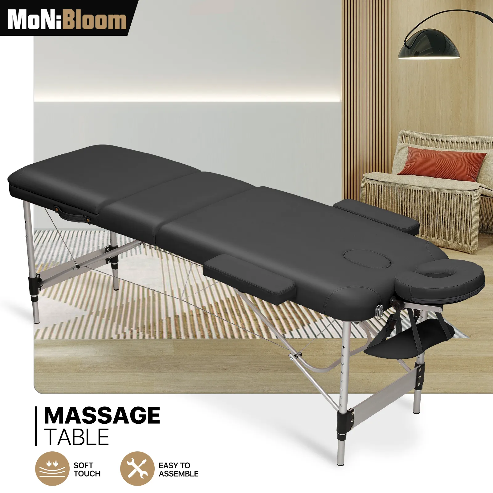 Portable Massage Table - Adjustable Height 24.5" to 33.5" - Tilt Back - Aluminum Frame