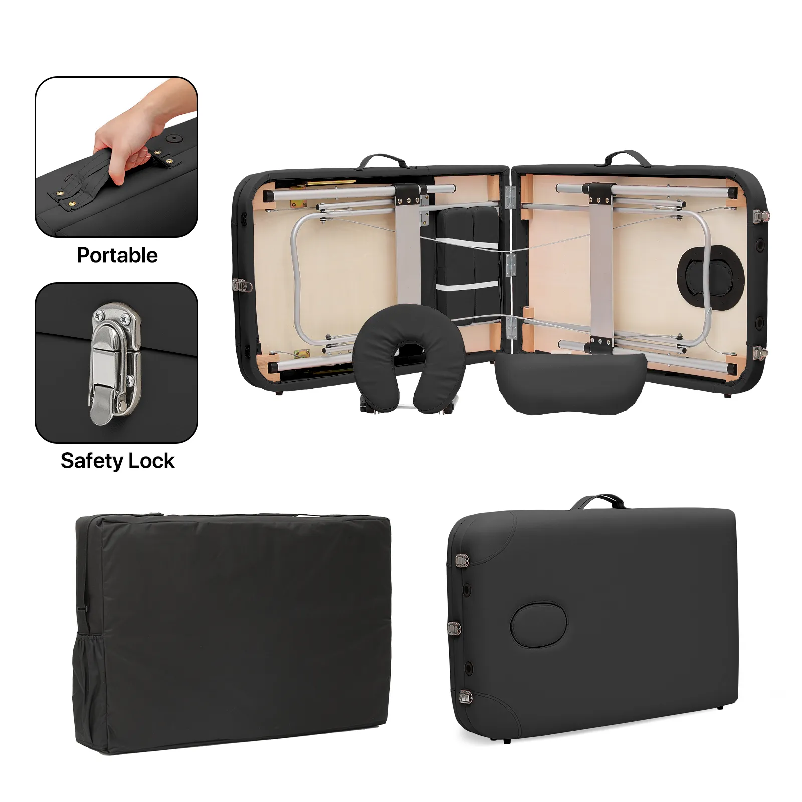 Portable Massage Table - Adjustable Height 24.5" to 33.5" - Tilt Back - Aluminum Frame