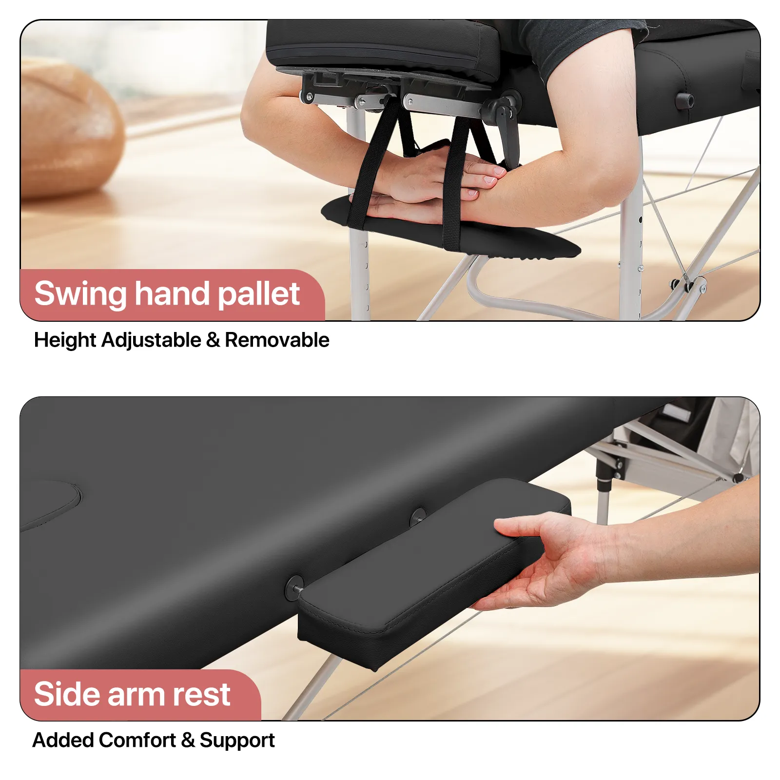 Portable Massage Table - Adjustable Height 24.5" to 33.5" - Tilt Back - Aluminum Frame